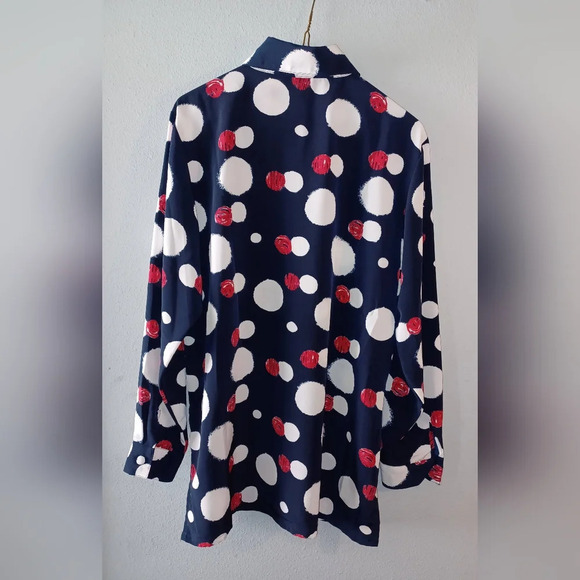 A Vintage Liz Baker Navy Blue Red White Blouse - Picture 4 of 11